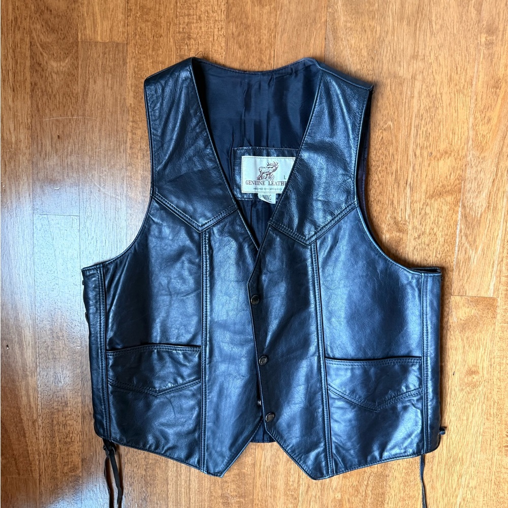 Black Leather Biker Vest